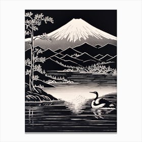 Mount Fuji Japan Linocut Illustration Style 3 Canvas Print