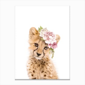 Peekaboo Floral Cheetah Canvas Print