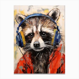 A Raccoon Wearing Headphones In The Style Of Jasper Johns 1 Canvas Print