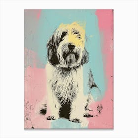 Old English Sheepdog Pastel Line Watercolour Illustration  2 Canvas Print