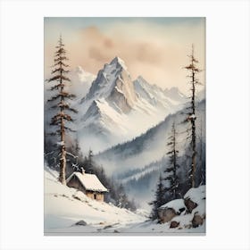 Vintage Muted Winter Mountain Landscape (19) Canvas Print