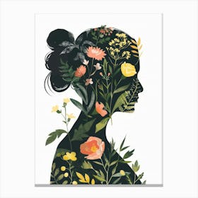 Silhouette Of A Woman With Flowers 2 Canvas Print