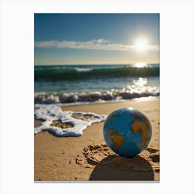 Earth Globe On The Beach 2 Canvas Print