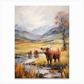 Warm Tones Highland Cow Impressionism Style Painting 2 Canvas Print