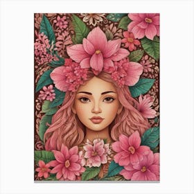 Girl With Flowers 8 Canvas Print