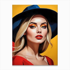 Woman Portrait With Hat Pop Art (96) Canvas Print