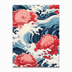 Great Wave With Peony Flower Drawing In The Style Of Ukiyo E 3 Canvas Print