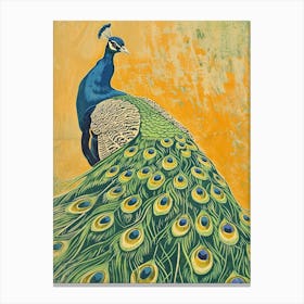 Blue Mustard Peacock Portrait 2 Canvas Print