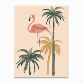 Lesser Flamingo And Palm Trees Minimalist Illustration 4 Canvas Print
