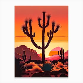 Joshua Trees At Sunset Retro Illustration (3) Canvas Print