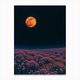 Full Moon Over Purple Flowers Canvas Print