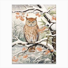 Winter Bird Painting Eastern Screech Owl 1 Canvas Print