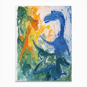 Abstract Group Of Dinosaurs Painting 3 Canvas Print