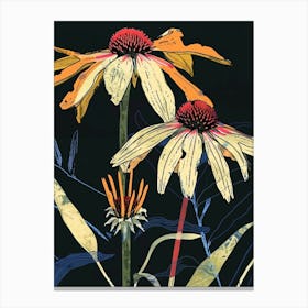 Neon Flowers On Black Coneflower 2 Canvas Print