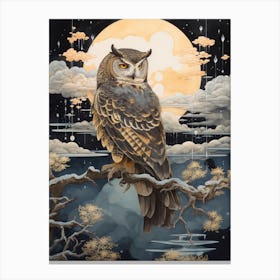 Eastern Screech Owl 3 Gold Detail Painting Canvas Print