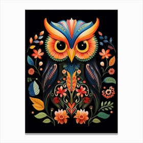 Folk Bird Illustration Eastern Screech Owl 3 Canvas Print