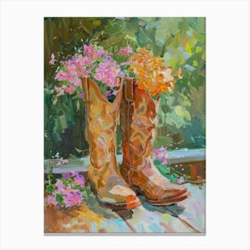 Cowboy Boots And Wildflowers Woodland Phlox Canvas Print