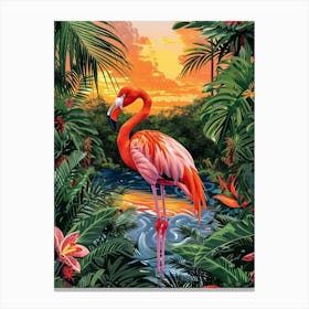 Greater Flamingo Bolivia Tropical Illustration 4 Canvas Print