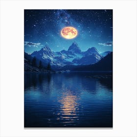 Full Moon Over Lake 2 Canvas Print