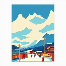 Nozawa Onsen, Japan Midcentury Vintage Skiing Poster Canvas Print