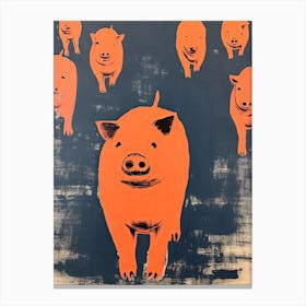 Pig, Woodblock Animal Drawing 3 Canvas Print