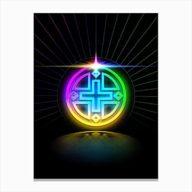 Neon Geometric Glyph in Candy Blue and Pink with Rainbow Sparkle on Black n.0180 Canvas Print