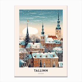 Winter Night  Travel Poster Tallinn Estonia 1 Canvas Print