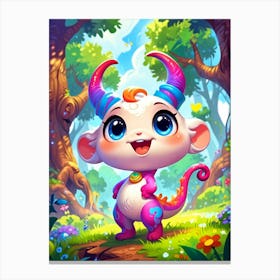 Cute Cartoon Animal In The Forest Canvas Print