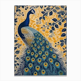Blue Mustard Peacock & The Leaves 2 Canvas Print