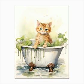 Singapura Cat In Bathtub Botanical Bathroom 3 Canvas Print
