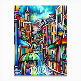 Rome Cityscape, Cubism and Surrealism, Typography Canvas Print