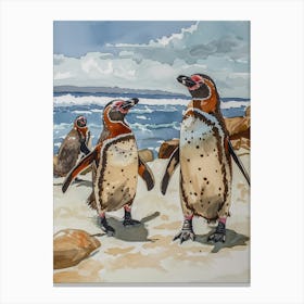 Humboldt Penguin Boulders Beach Simons Town Watercolour Painting 4 Canvas Print