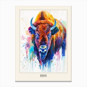 Bison Colourful Watercolour 4 Poster Canvas Print