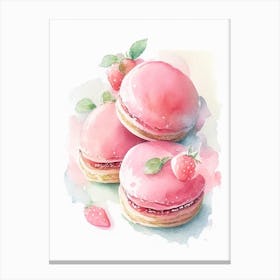 Strawberry Macarons, Dessert, Food Gouache Canvas Print