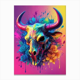 Floral Bull Skull Neon Iridescent Painting (14) Canvas Print