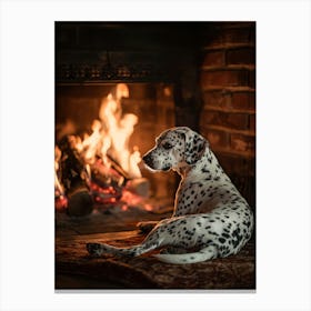 Dalmatian Dog In Front Of Fireplace.Generated AI. Wall Art Print Canvas Print
