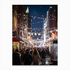 Banner At A Lively New Years Eve Party Drapes Elegantly Across A Bustling Street Strands Of Shiny (1) Canvas Print