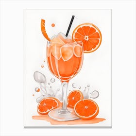 Aperol With Ice And Orange Watercolor Vertical Composition 21 Canvas Print