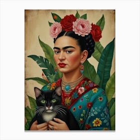 Leonardo Lightning Xl Frida Kahlo Portrait With Cats Mexican P 0 3 Topaz Standard V2 4x Canvas Print