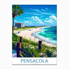 Pensacola Florida Print Gulf Coast City Art Historic Seaside Town Poster Florida Panhandle Wall Decor Naval Aviation Illustration 1 Canvas Print