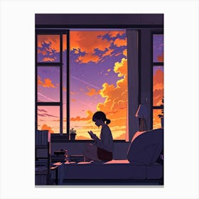 Anime Girl Reading A Book Canvas Print