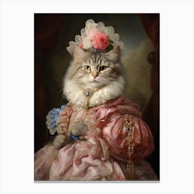 Royal Cat In Pink Rococo Style 2 Canvas Print