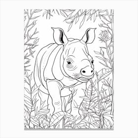 Line Art Jungle Animal Indian Rhinoceros 1 Canvas Print