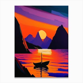 Boat And Mountain Sunset Canvas Print
