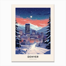 Winter Night  Travel Poster Denver Colorado 2 Canvas Print