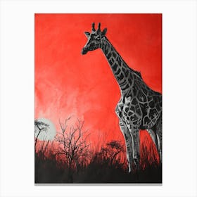 Red Silhouette Giraffe 2 Canvas Print