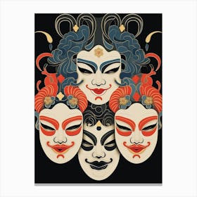 Noh Masks Japanese Style Illustration 19 Canvas Print