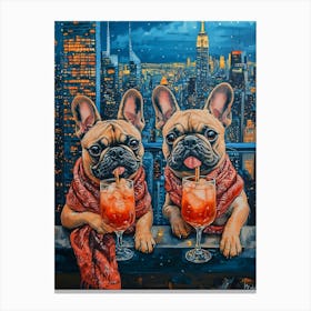 Whimsical Frenchies At The Bar 36 Canvas Print