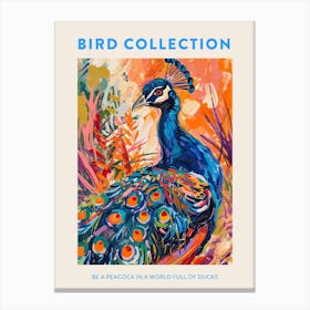 Colourful Brushstroke Peacock 11 Poster Canvas Print