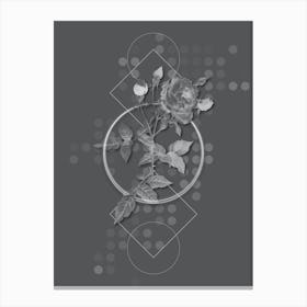 Vintage Provence Rose Botanical with Line Motif and Dot Pattern in Ghost Gray n.0328 Canvas Print